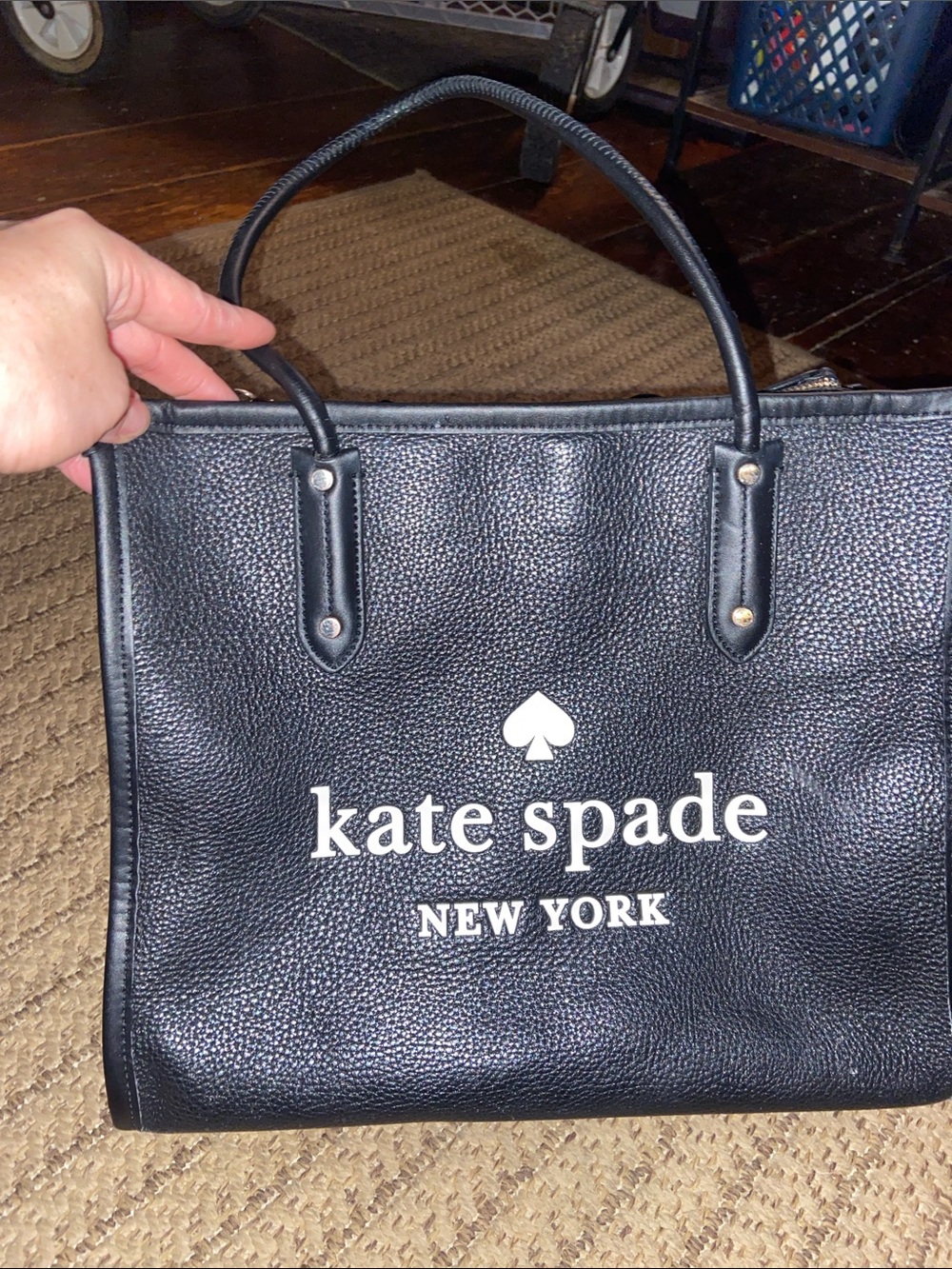 kate spade Black Pebbled Leather Logo Tote with White Print - Picture 3 of 7